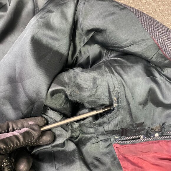 Lands End Lambs Wool Herringbone Tweed Blazer Sport Coat Men's 39R Blue Black - Picture 8 of 16